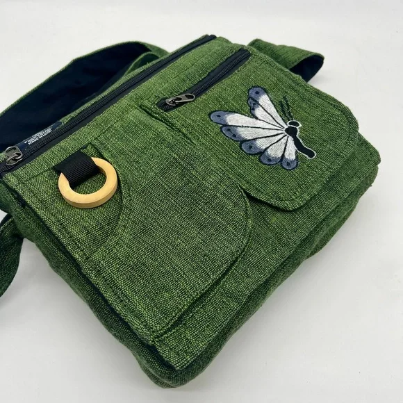 Elegant Green Crossbody Bag with Butterfly Embroidery, Handmade Ethical Bag - Picture 14 of 15